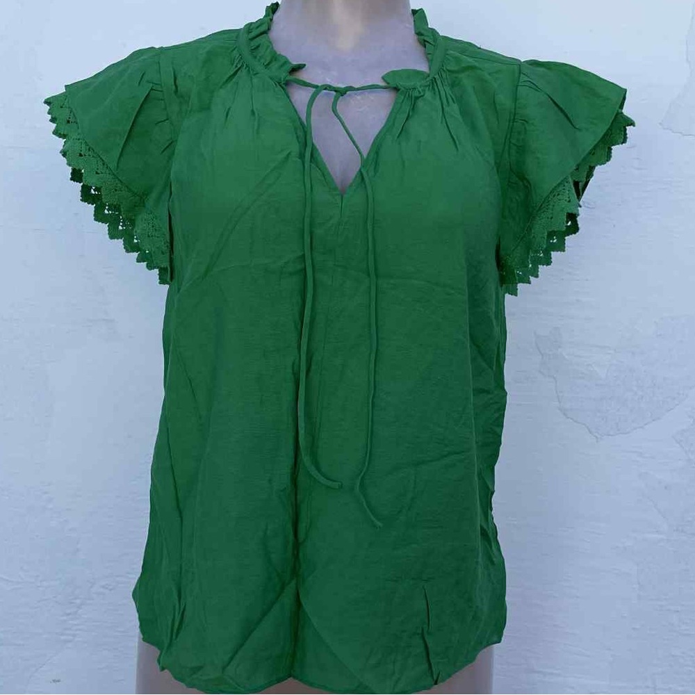 Current Air Emerald Blouse with Ruffle Sleeves